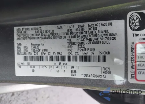 2014 Ford Fiesta Se из США, поврежденный, VIN 3FADP4BJ4EM179826